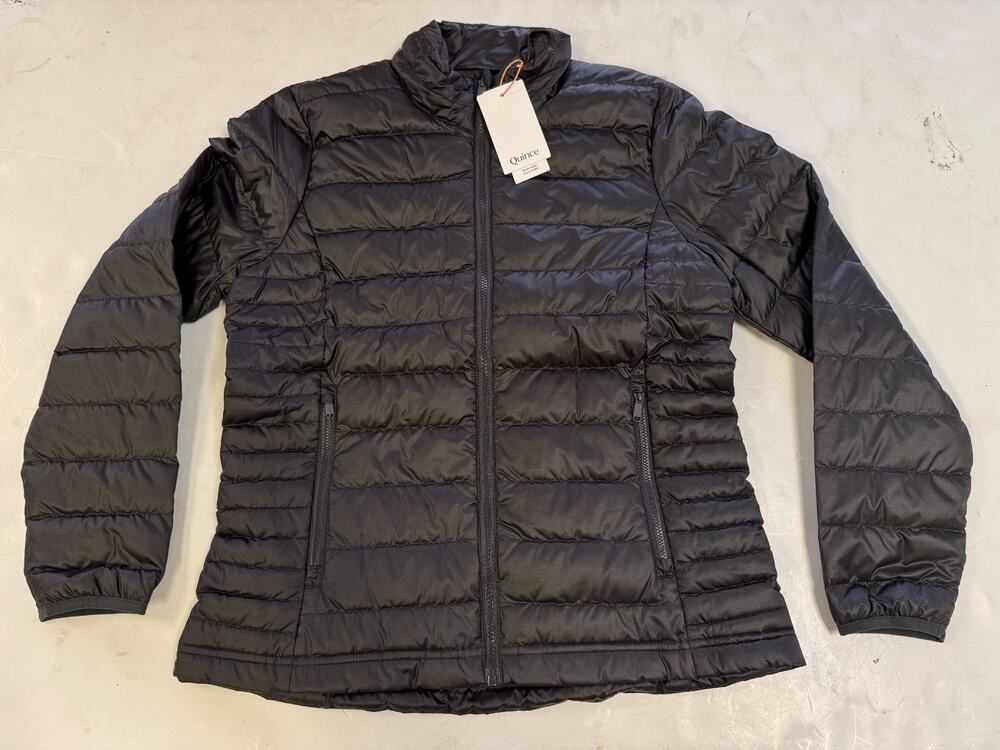 Quince Lightweight Down Packable Puffer Jacket Womens S Black Full Zip Goose Dow